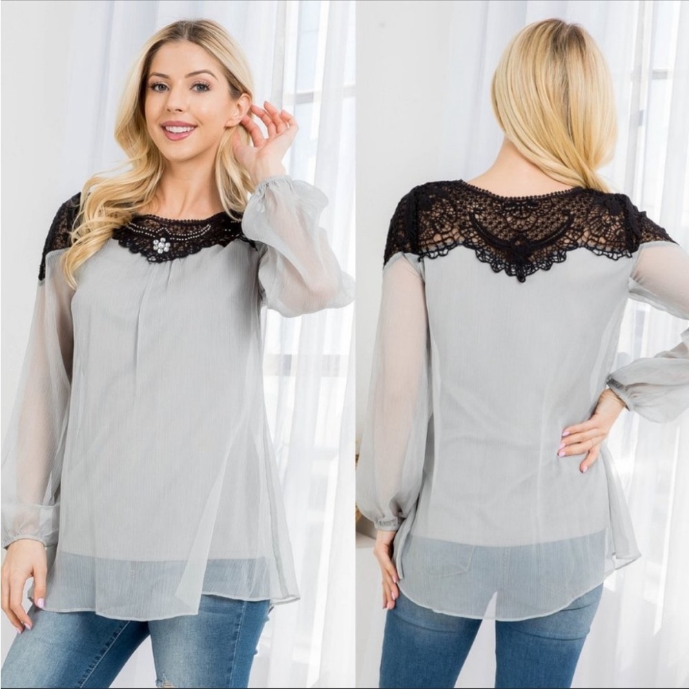 Ryu Crochet Chiffon Blouse Top
